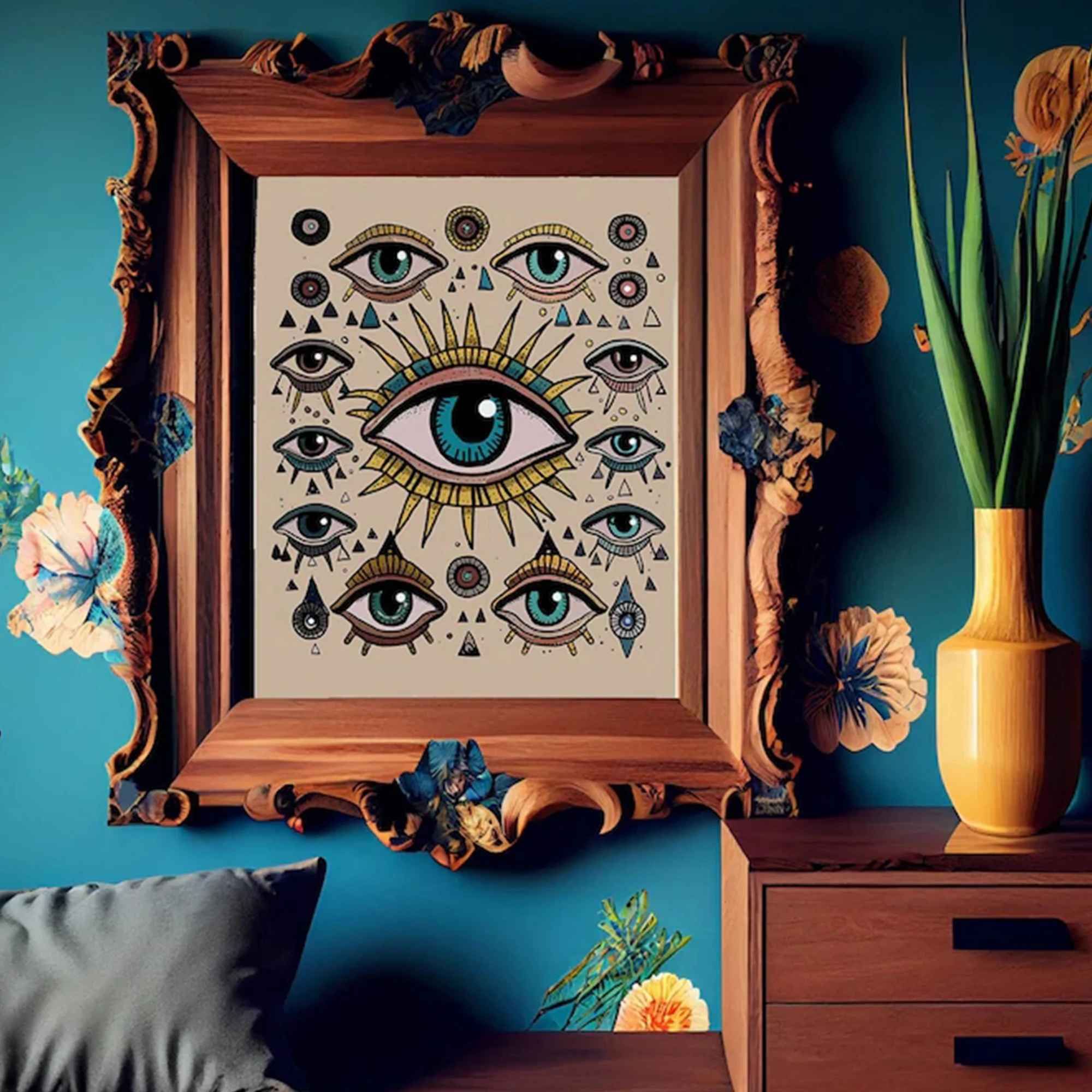 Retro Jewish Evil Eye Mystical Wall Art Print Canvas Painting Poster Picture For Living Room,Bedroom Home Decor