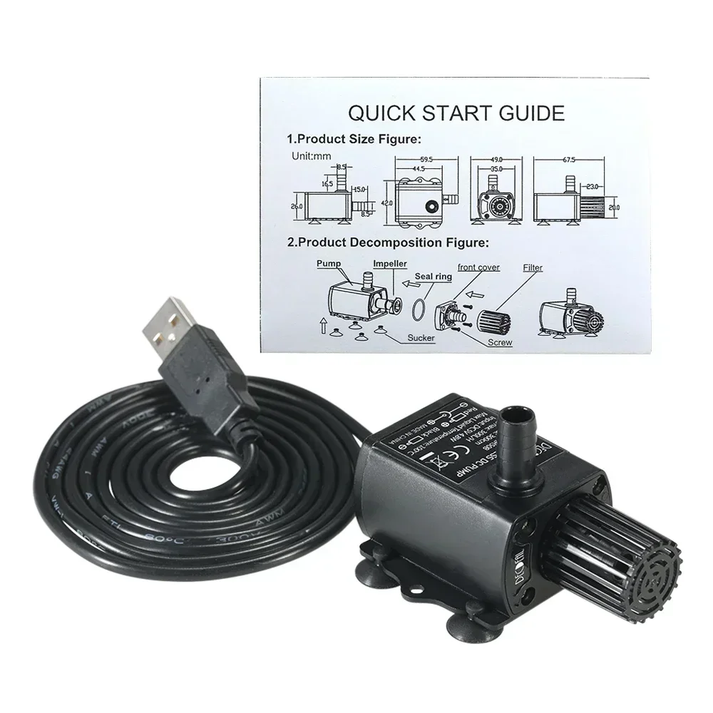 

Mini USB Water Pump Ultra-quiet Brushless Submersible Fountain Aquarium Waterproof Circulating 250L/H Lift Water Pump 5V Tools