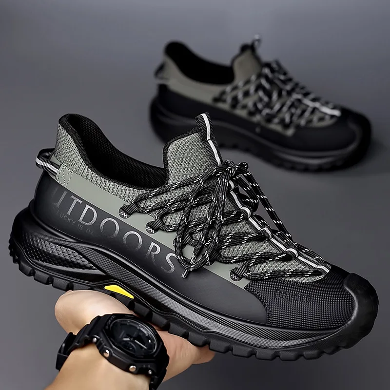 

Мужская обувь, осень 2024, новая модная спортивная повседневная обувь Baotou на мягкой подошве для туризма, альпинизма, противоскользящая обувь для бега на толстой подошве