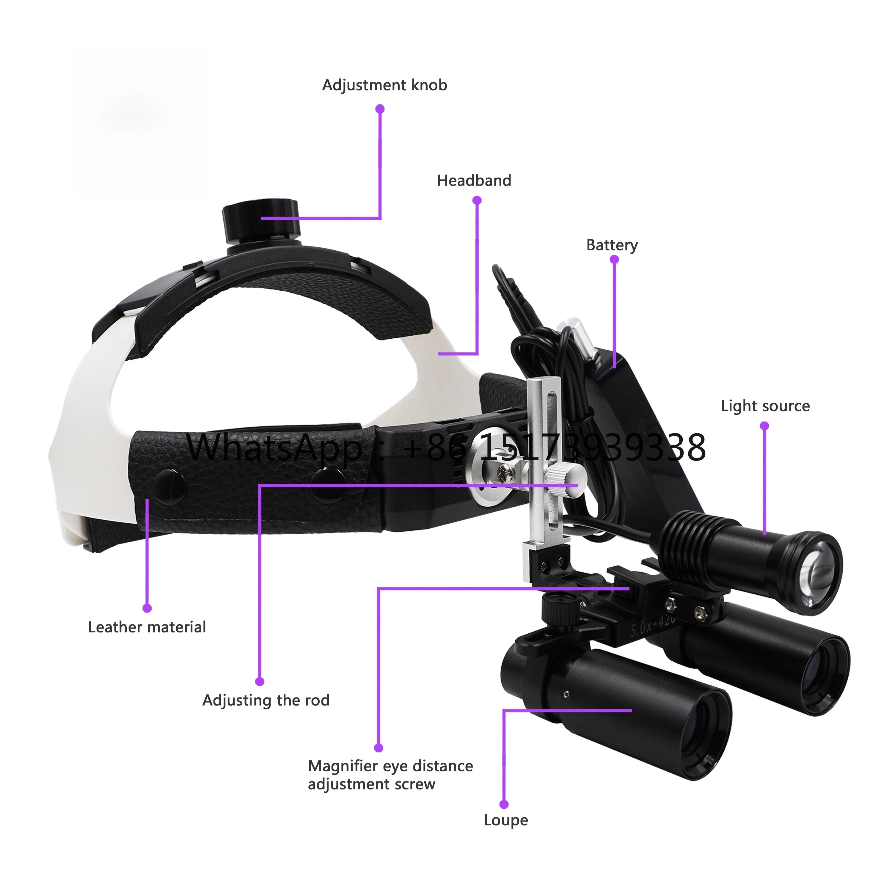 6X Dental Surgical LED Headlight Headband Binocular Loupes Brightness Spot Adjustable Headlamp