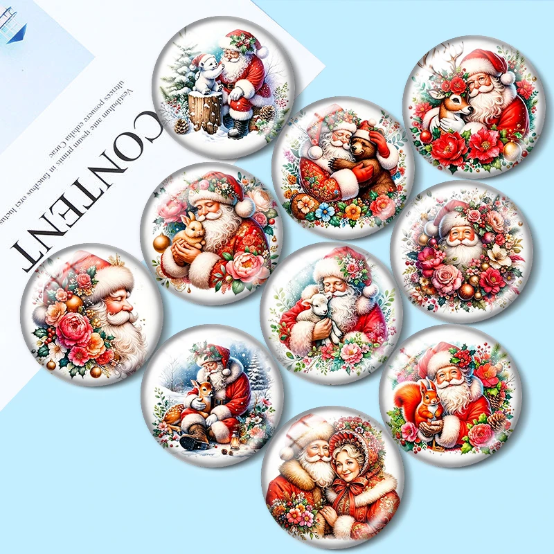 Santa Claus Floral  12/18/20/25mm glass cabochon  bracelet pendant rings for jewelry demo earrings back Making findings