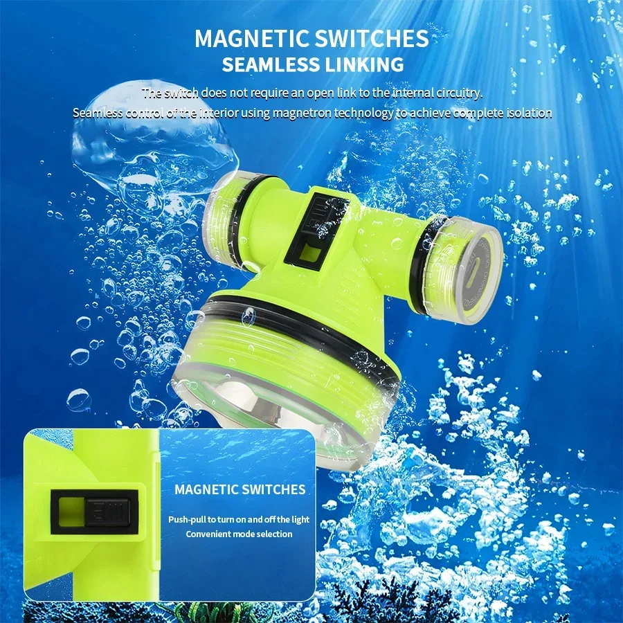 High Power Diving Flashlight IPX8 Highest Waterproof Rating Professional Diving Light Rechargeable Flashlight Magnet Switch