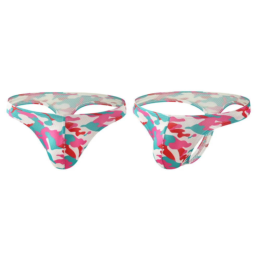 

Men's T-back Low Waist Breathable Underwear Camouflage Printed Fashion G-String U Convex Pouch Thongs Bikini Briefs