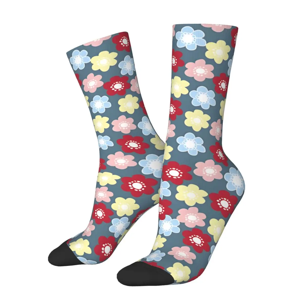 Flower Power Ditsy Floral In Teal, Pink, Blue And Yellow Men Women Socks Cycling Novelty Spring Summer Autumn Winter Gift