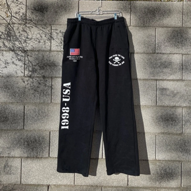 

Y2K Retro Sweatpants USA Signature Patch Embroidery Jogging Pants Men America Casual Hip Hop Streetwear Unisex Baggy Sport Pants