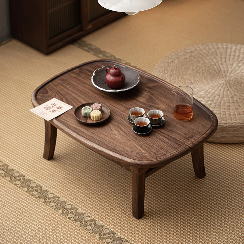 Chinese retro walnut portable outdoor travel folding tea table household balcony bay window solid wood coffee table
