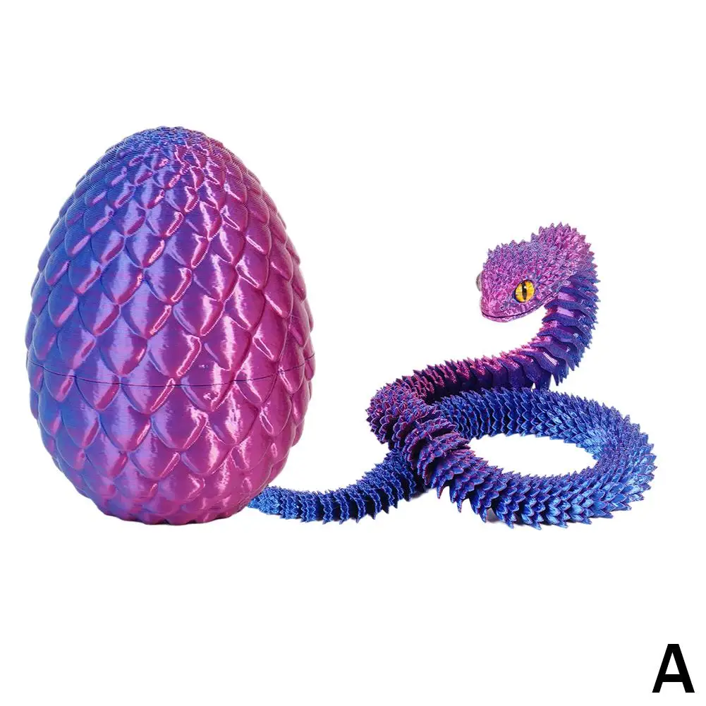 Joycabin Serpent Imprimé 3D Dans Œuf De Dragon - Jouet Articulé Flexible 30cm, Cadeau Pâques Ou Bureau, Bleu Vert