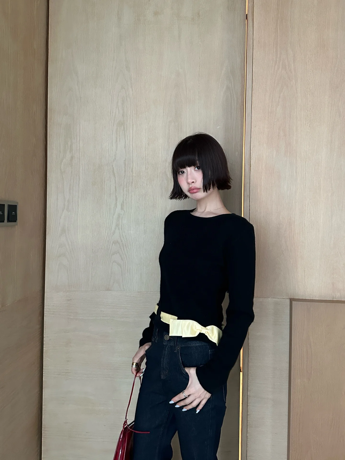 

Monkey Studio Early Winter Long Sve Woolen Top round Ne Knot Silk Design Casual Sle Women's Knitted Sweater