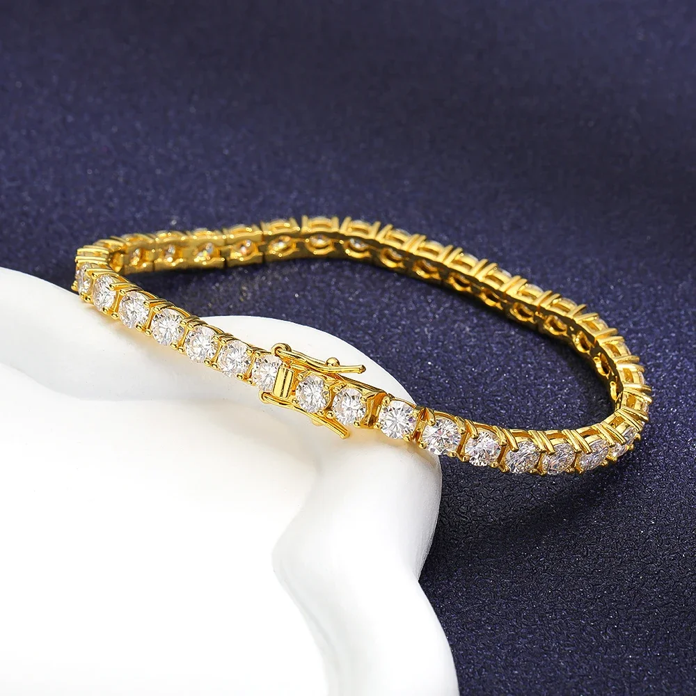 EWYA Real 2.5/3/4/5/6.5MM Full Moissanite Tennis Bracelet for Women Men S925 Silver Plated 18K Yellow Gold Diamond Bracelets