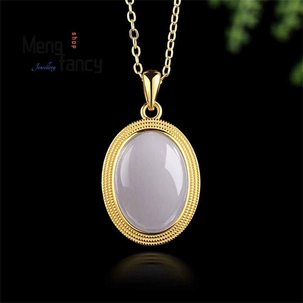 

Genuine Natural Hetian Jade Smoke Purple Egg Face Pendant, Jade S925 Silver Inlaid Pendant, Men's Necklace, Women's Style