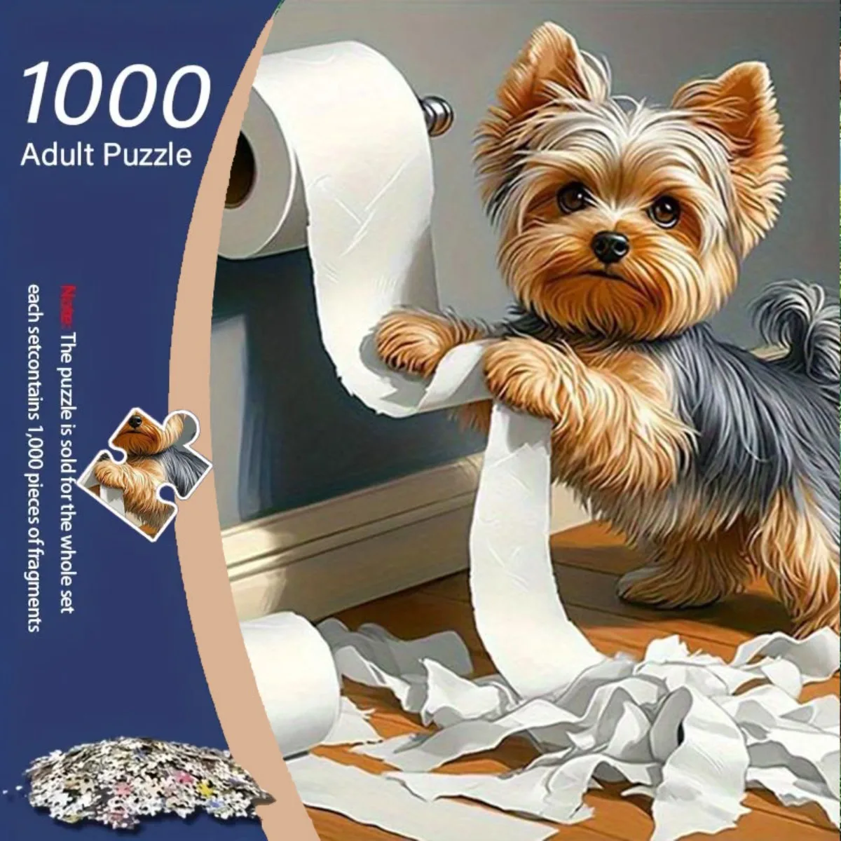1000pcs Yorkshire Terrier Puppy Puzzle - Funny Toilet Paper Chaos Scene, Large Jigsaw for Adults & Families, Educational Dog L