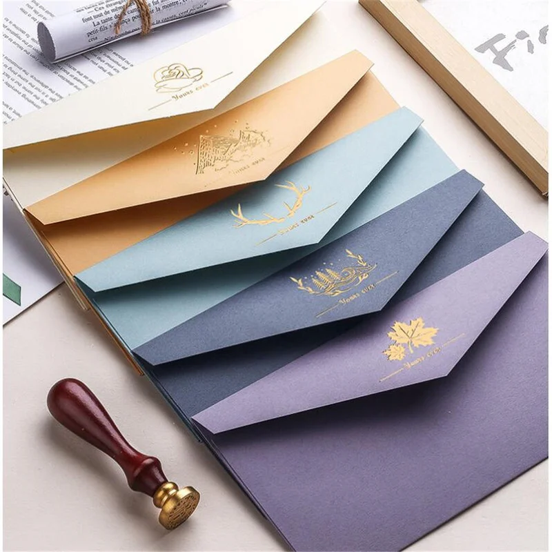 5pcs Vintage Gold Envelopes for Invitations Kraft Paper Gift Card Window Envelope Wedding Letter Set Mailer Stationery