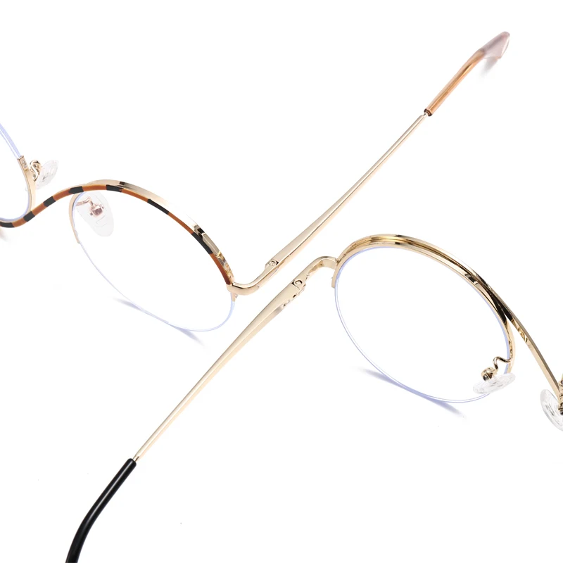 ラウンドパーソナリティフレーム抗青色光メガネモダンな金属スプリングヒンジ付きメガネ