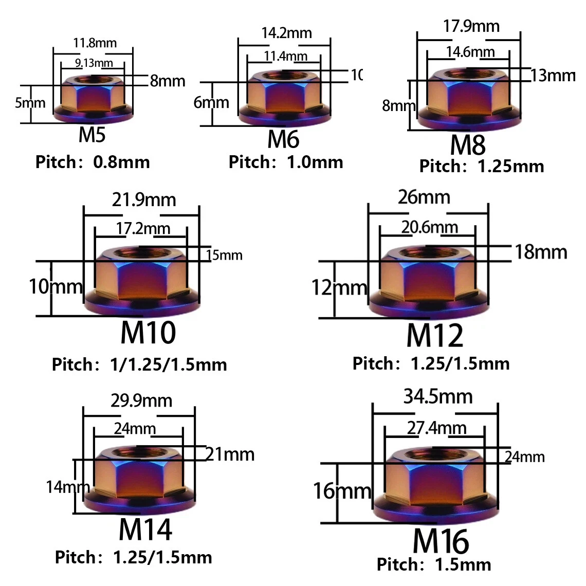 5 قطع سبائك التيتانيوم شفة مسدس المكسرات M5-M16 عالية القوة خفيفة الوزن مناسبة لترقية قطع غيار الدراجات النارية والدراجات