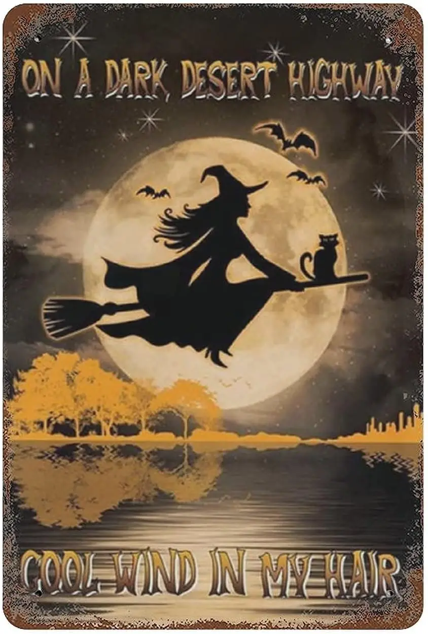 Tin Sign Witch,Halloween Tin Sign Witch Vintage Metal Sign Retro Metal Tin Sign Vintage Aluminum Sign for Home Coffee Wall Decor