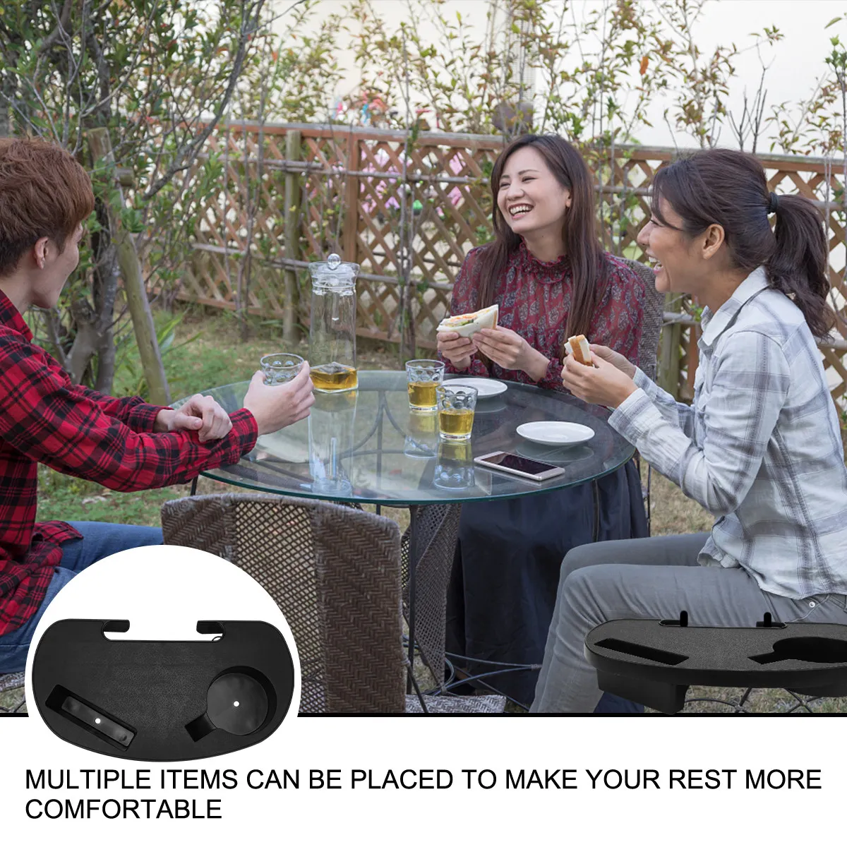 Chair Beverage Holder Tray Portable Multi-Function Organizer Tray for Outdoor Lounge Chair Coffee Cup Holder Coffee Cup Holders