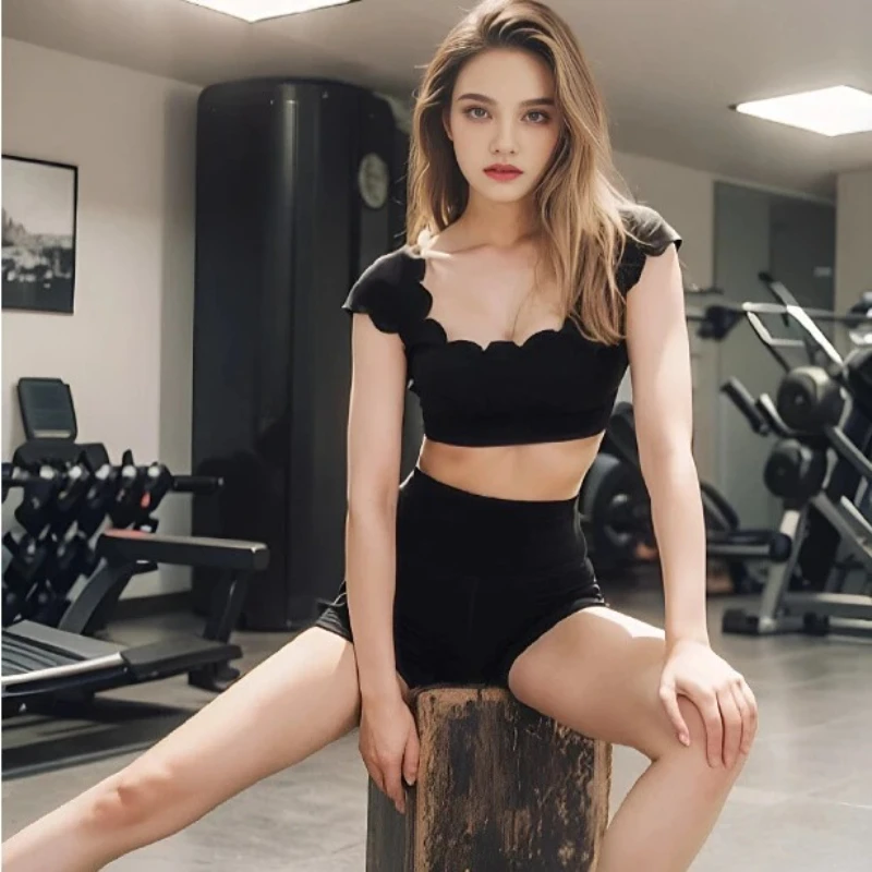 

2 Pieces Yoga Set Women 2024 Seamless Workout Sets Sports Short Sleeve with Chest Pad Nude Feel Fitness Yoga Shorts Gym Clothes