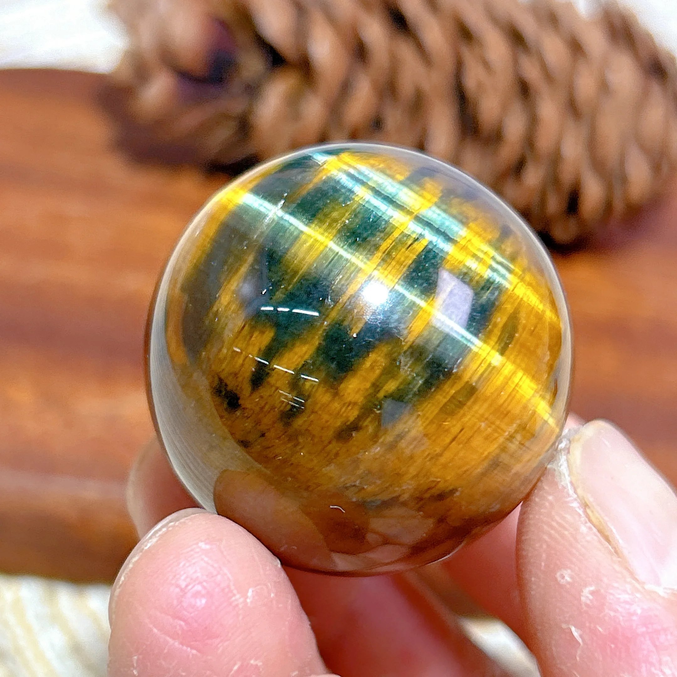 Natural Crystals Tiger Eye Sphere Ball Gemstone Flashy Healing High Quality Mineral Energy Ornament Room Decor Gift