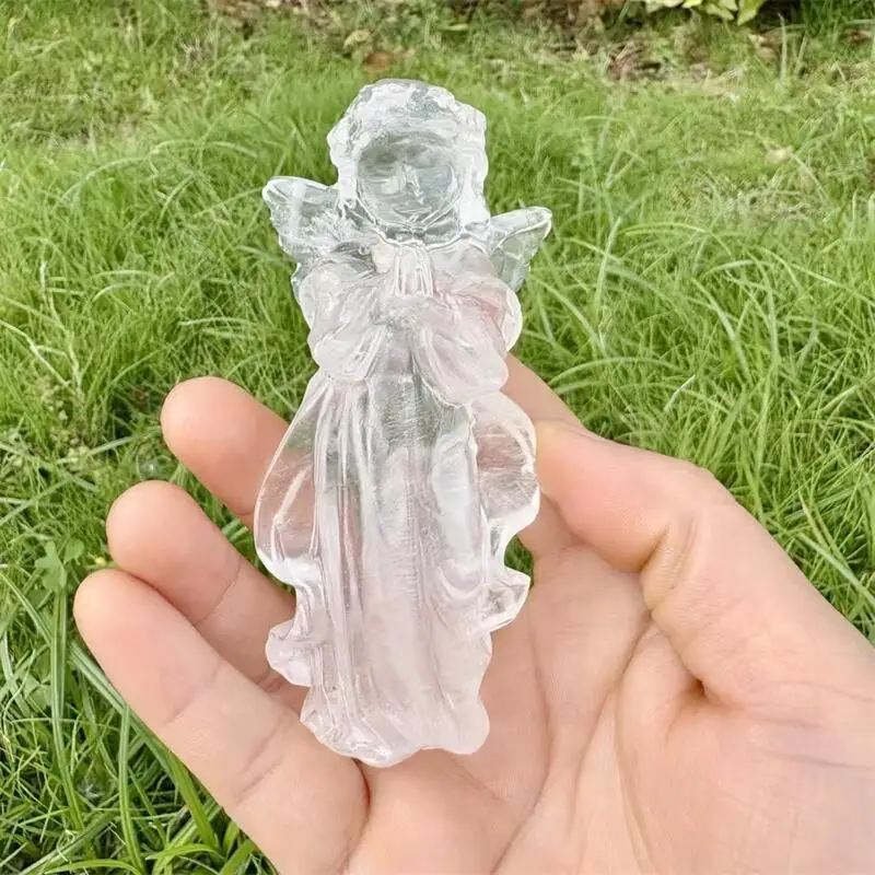 

Natural Clear Quartz Angel Carving Healing Fengshui Figurine Classic Charm Room Jewelry Holiday Gift 1pcs