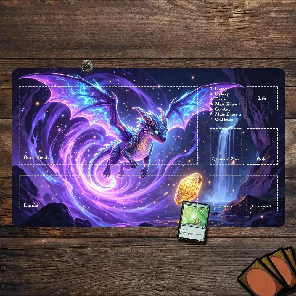 Fantasy Magic Dragon Large Mouse Pad Play Mat 24x14Inch Non‑Slip Office Desk Mat Stitched Edge Keyboard Mousepad Mouse Mat