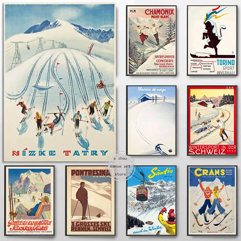 Pósteres artísticos de esquí, pintura en lienzo, Impresión de pared, sala de estar imagen para, decoración del hogar, Chamonix, Francia, esquí, deportes de invierno