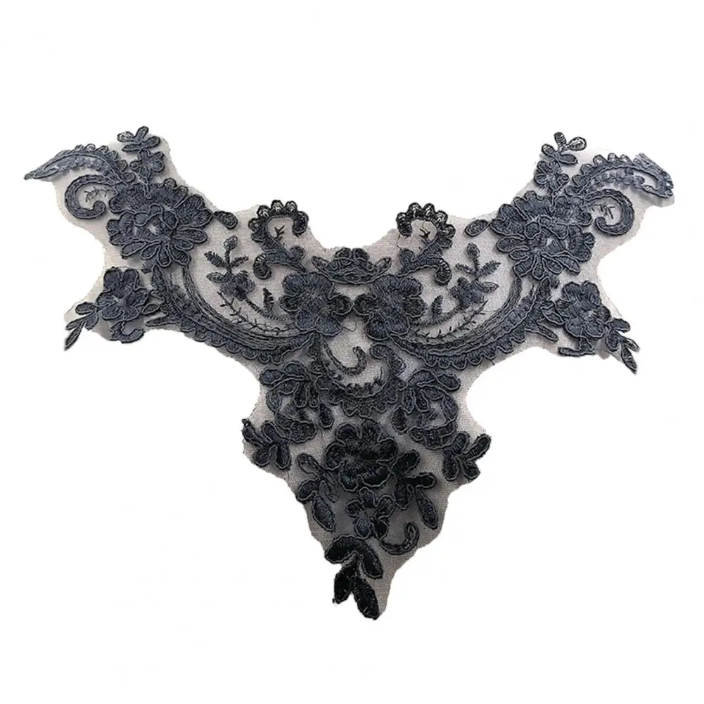 زين مطرز بياقة دانتيل أنيق ، فستان زفاف نسائي ، زخارف قماش زهور مجوفة ، ذاتي الصنع ، ياقة بيضاء ، زي #4