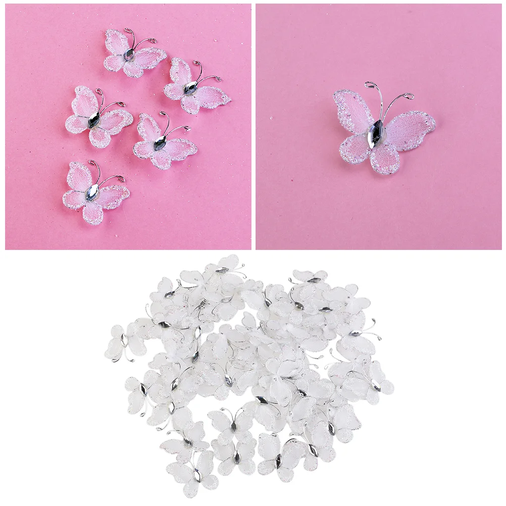 Papillon scintillant en maille filaire, cadeau de mariage décoratif, papier cartonné blanc, 50 pièces