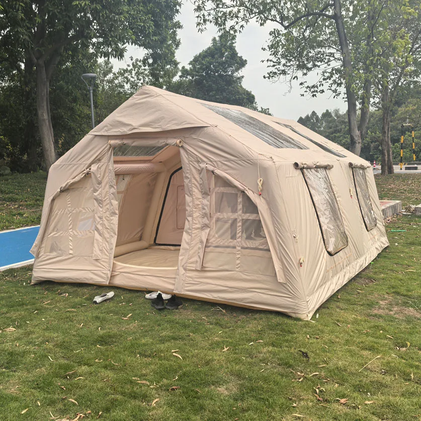Factory Sale Luxury 17.2 Green Beige Color Oxford Fabric Outdoor Waterproof Travel Inflatable Camping Air Tent