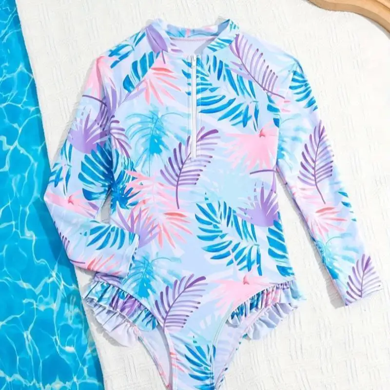 

2026 Spring New Low Waist Five-Quarter Cotton One-Piece Swimsuit for Girls Printed Design Cross-Border Faionable Swimwear