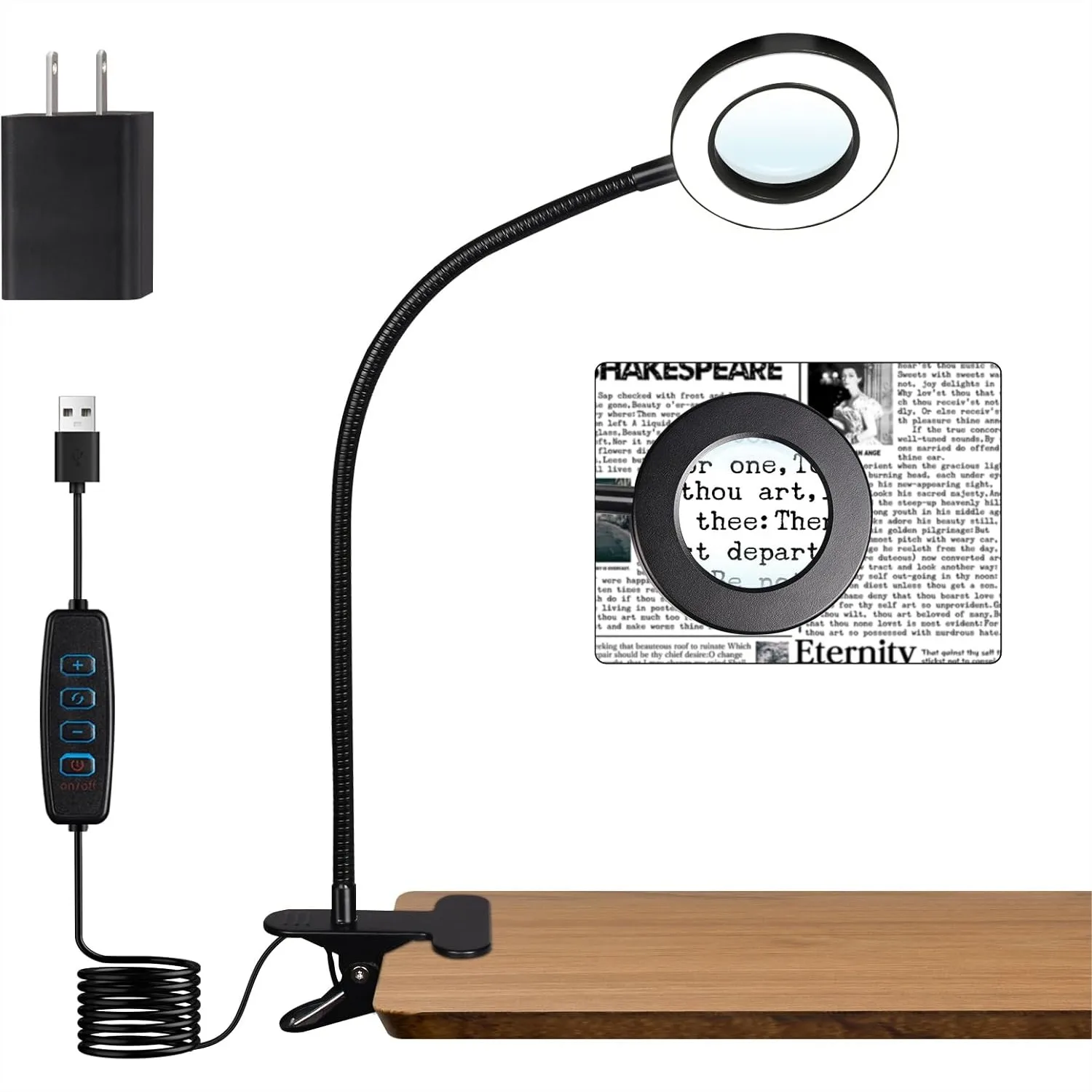 

Настольная лампа с 5-кратным увеличением и зажимом, 10 уровней яркости и 3 цветовых режима — идеально подходит для чтения и рукоделия