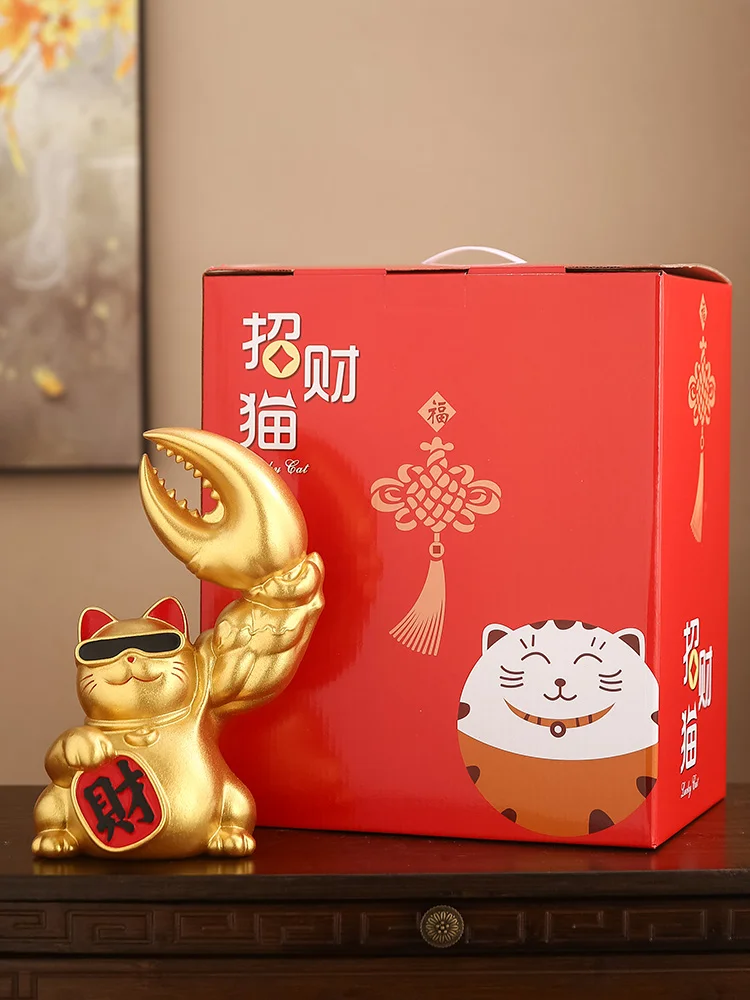 Resin cat animal sculpture Robbery Cat Kirin Arm Decorative Ornament Lucky Cat Sculpture piggy bank storage jar home decoration