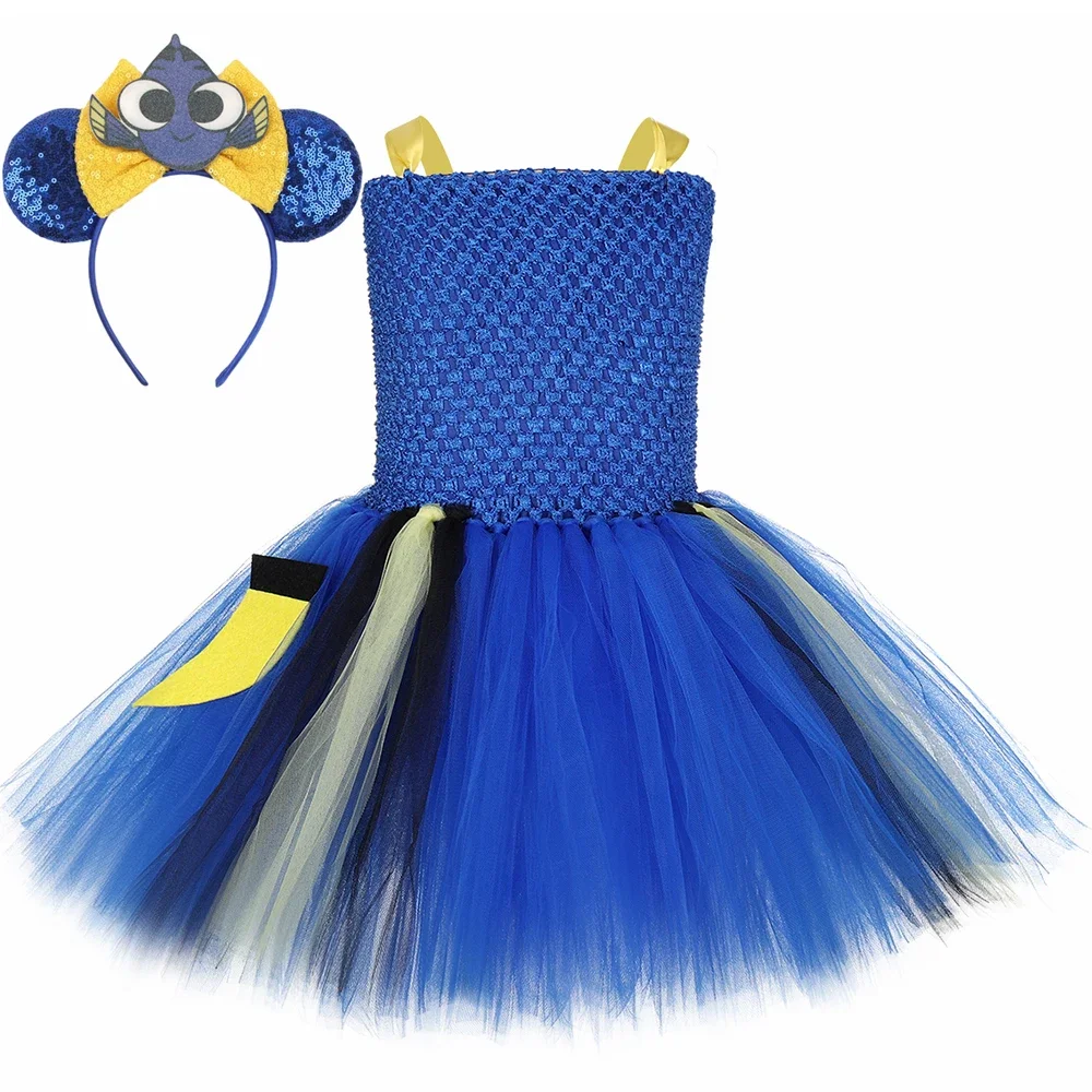 Blue Clownfish Tutu Dress Costume Girls Princess Dress Birthday Party Tulle Dress Blue Fish Dress Up Toddler Halloween Costumes