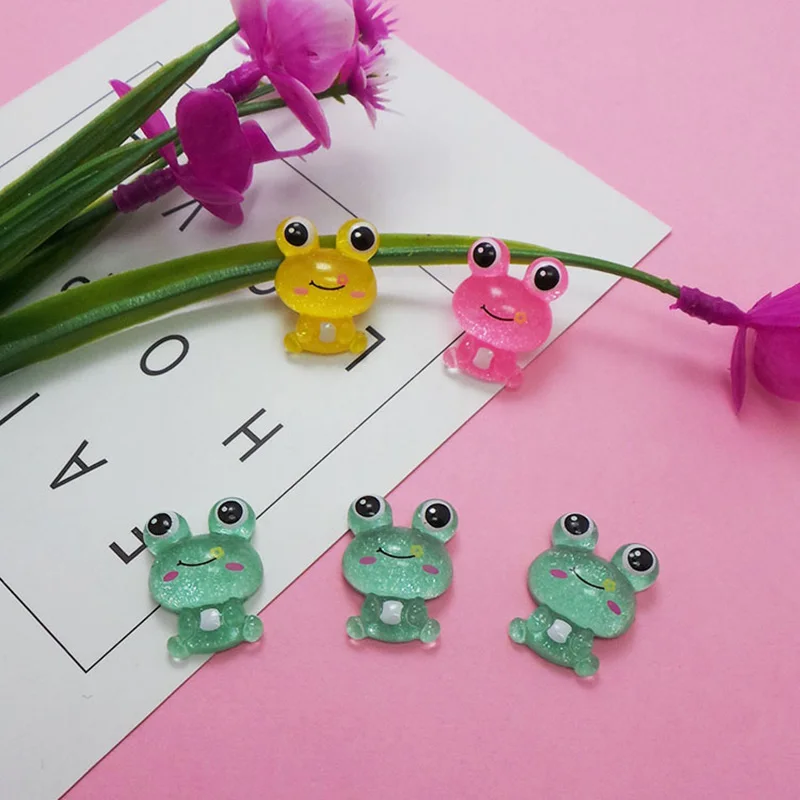 50pcs/lot Resin Glitter Colorful Frog Flatback Cabochon Stone Scrapbook DIY Phone Hair Bow Clips Decor Home Figurine Crafts