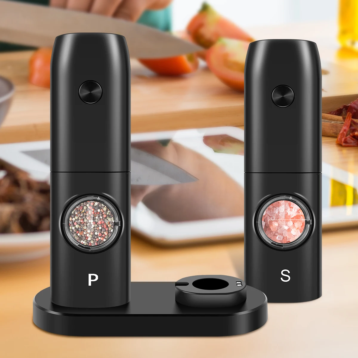 

2Pcs 70ML Electric Pepper and Salt Grinder Refillable Pepper and Salt Mill with Charging Base USB Rechargeable Spice Mill