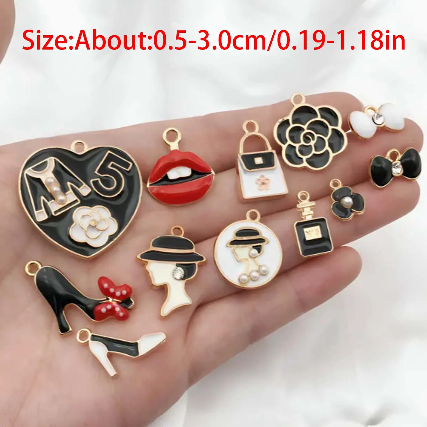 10/13/16/17/23pcs Enamel Women's Charms Fashion Lipstick, Bags, High Heels, Perfume Pendants For DIY Jewelry Making Accessories