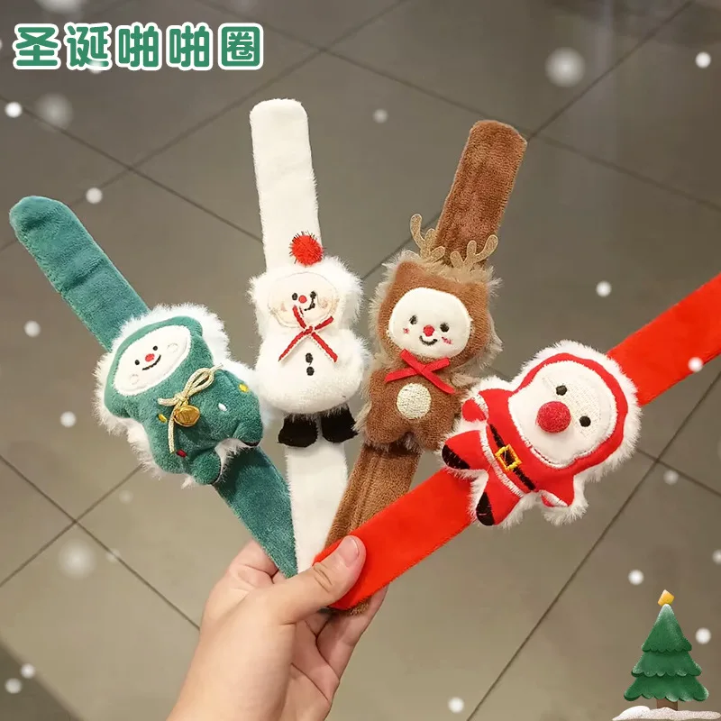 

Christmas Clap Bracelet Cartoon Plush Elk Snowman Circle Bracelet For Xmas Children Gift New Year Decor Wrist Band Games