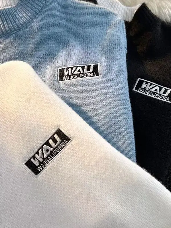 

American Retro Heavyweight Men's Sweater Casual Lazy Knitted irt High-End Feeling Haome round Ne Overhead Trendy