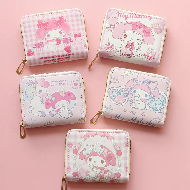 Girl Pink Hello Kitty Wallet Cartoon Cute PU Leather Bag Girl Metal Zipper Wallet Women's Gift Paper Money Wallet