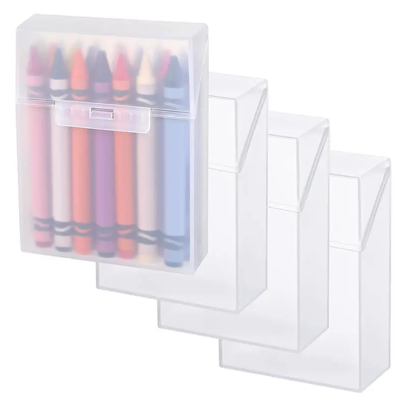Plastic Clear Crayon Boxes Wth Hinged Lid And Snap Closure 4 Pack Bulk Holders For 24 Crayons For School Office Supplies Top-Rat