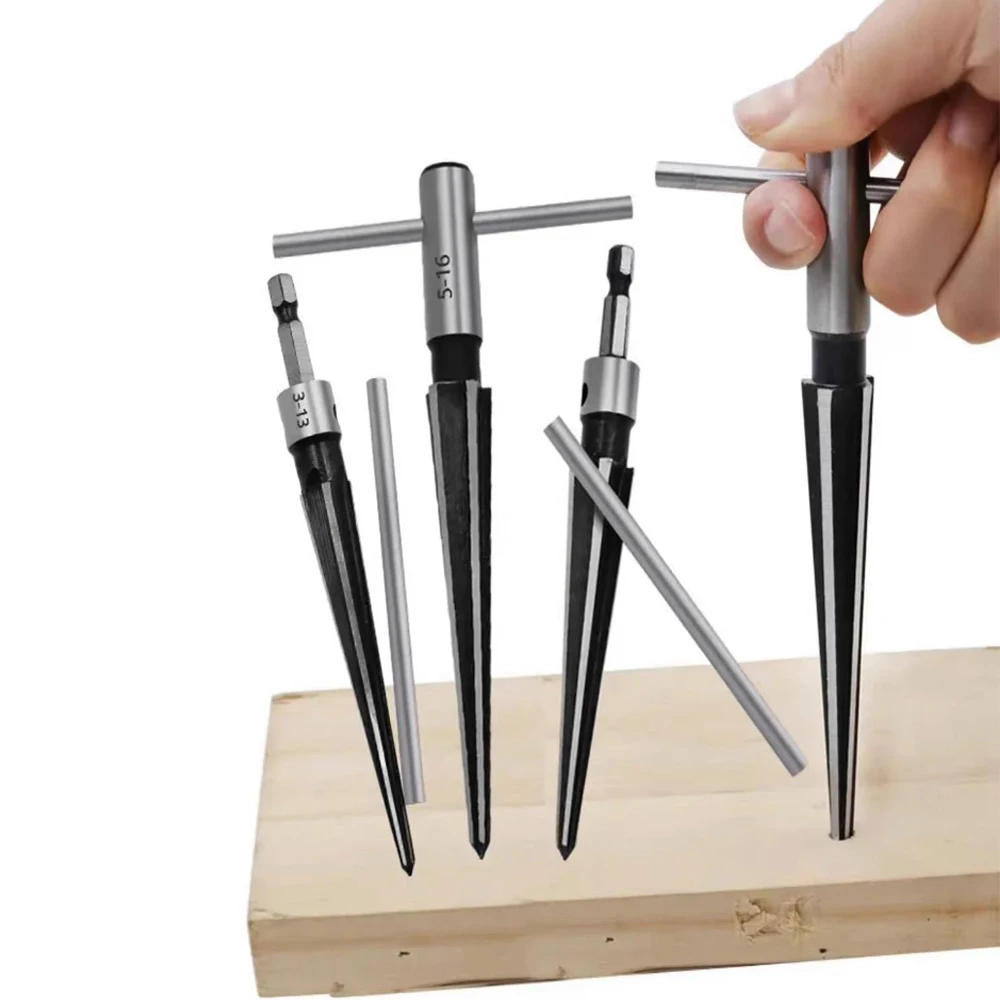 T Handle Tapered Tool Drill Bit Bridge Pin Hole Hand Held Reamer 6 Flute Chamfer Reaming Woodworker Cutting Tool Core 5-16mm