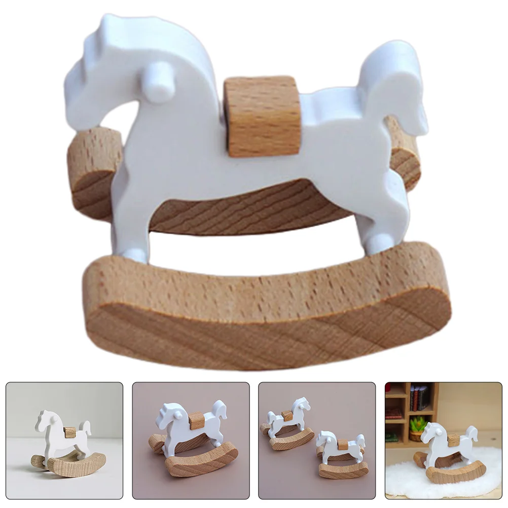 Small Wooden Horse Mini Furniture Adorn House Rocking-chair Model Adornment Desktop Layout Prop Miniatures Dolls