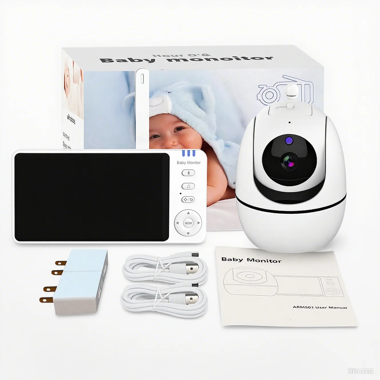 

Умная WiFi-видеоняня с мобильным приложением 360° ° Камера с функцией автоматического отслеживания, оповещениями о детекции плача и подключением к телефону, проигрыватель колыбелей