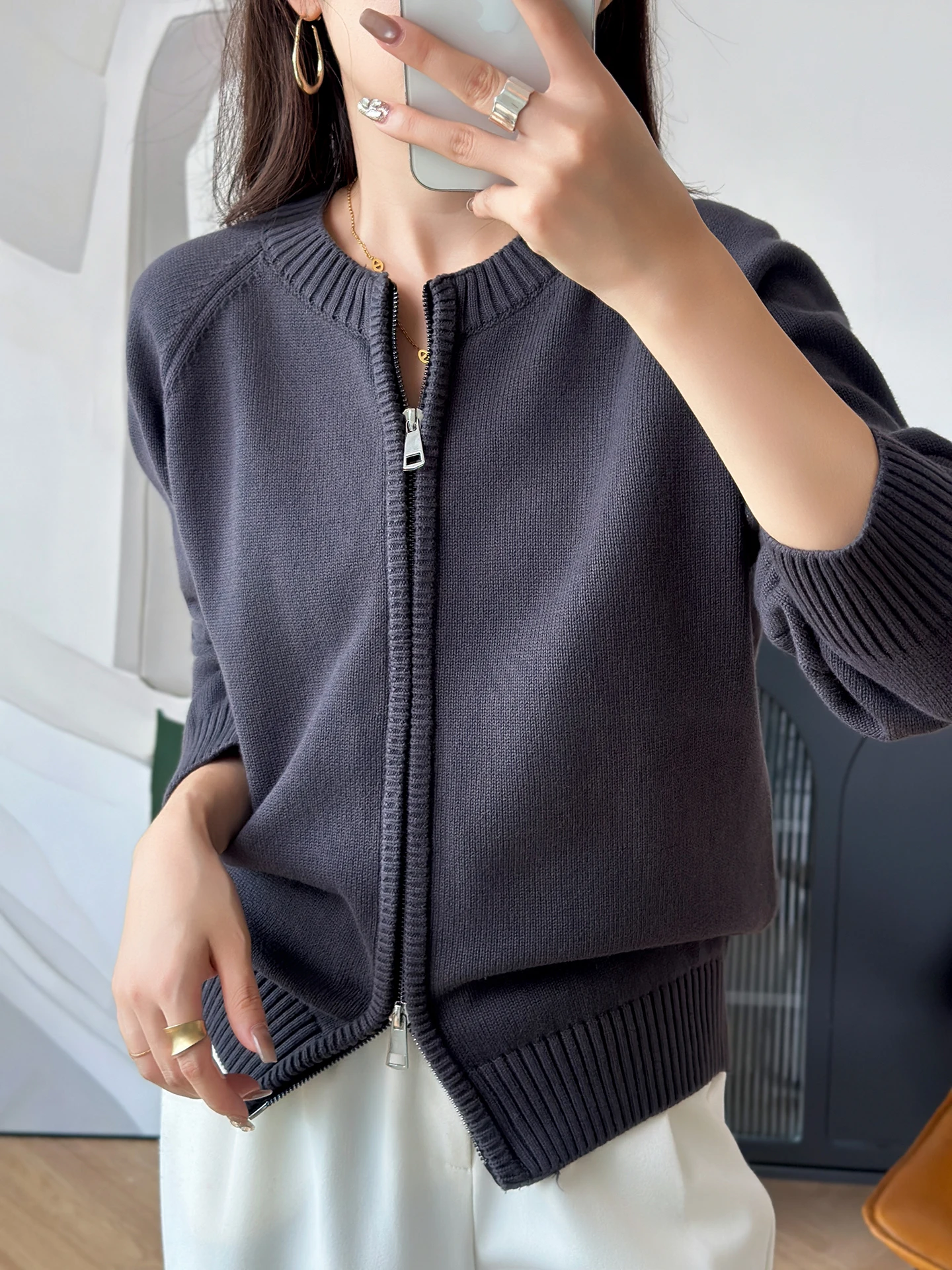 

Women's Loose Fit Knitted Pure Cotton round Ne Open Cardigan Long Sve Slimming Sweater Outerwear Soft Comfortable Autumn...