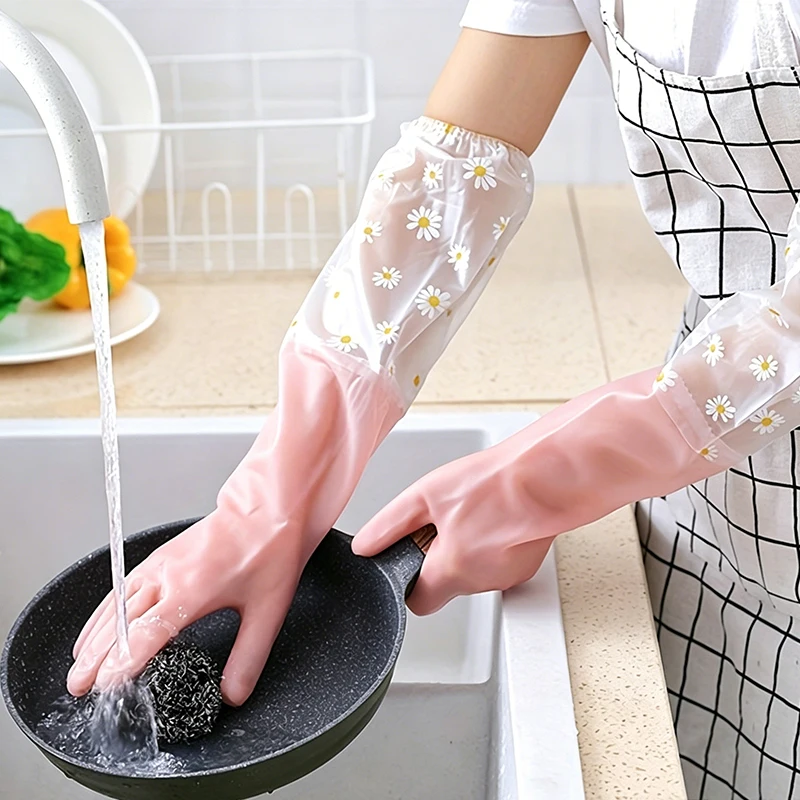 A Pair of New Long-Sleeved Rubber Gloves, Reusable Dishwashing Gloves, Kitchen Dishwashing/Plate Washing/Pet Cleaning/Toilet Cle