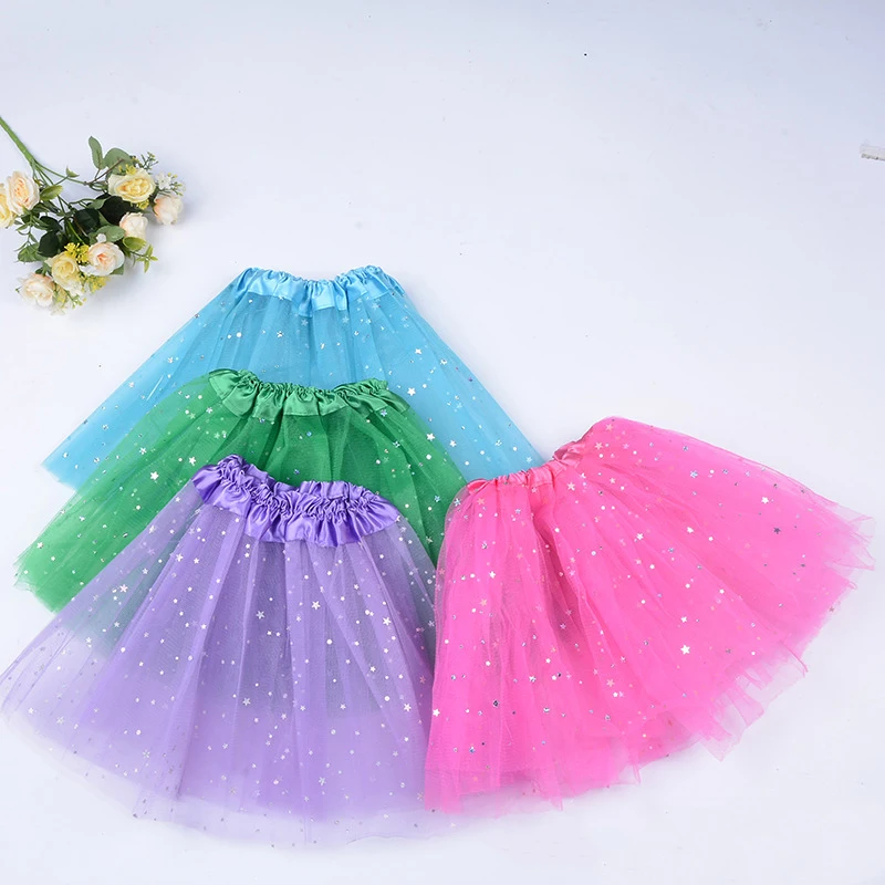 Girl Party Star Sequin Ballet Mesh Princess Skirts Half Tutu Skirt Adult Popular Children Dance Performance Clothing Solid Color