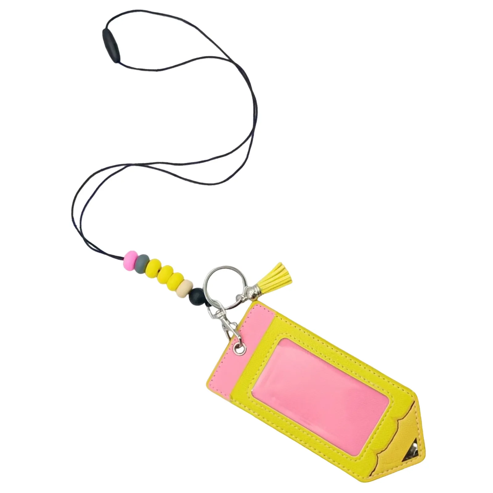 Colorful Beaded Silicone Badge Holder Pencil Pattern Teacher Lanyard Breakaway Soft Comfortable School Work Id Badge Holder