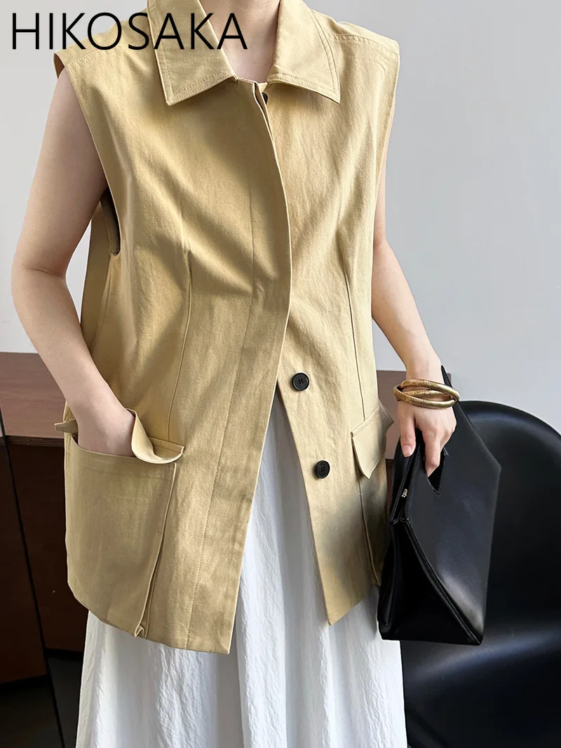 Fashion Cargo Vest Women Solid Three-dimensional Pocket Sleeveless Jackets 2024 New Korean Casual All-match Outwears Female