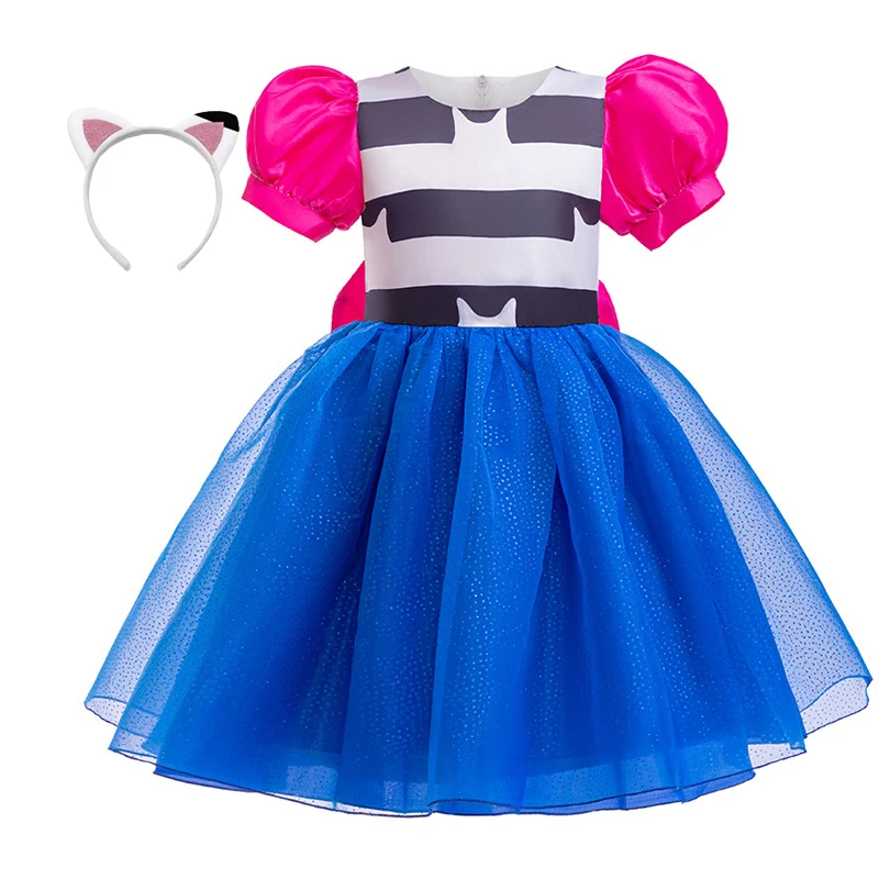 Kid Girls Carnival Party Bow Princess Dresses Children's Halloween Gabbys Dollhouse Cosplay Costume With Hair Accessory