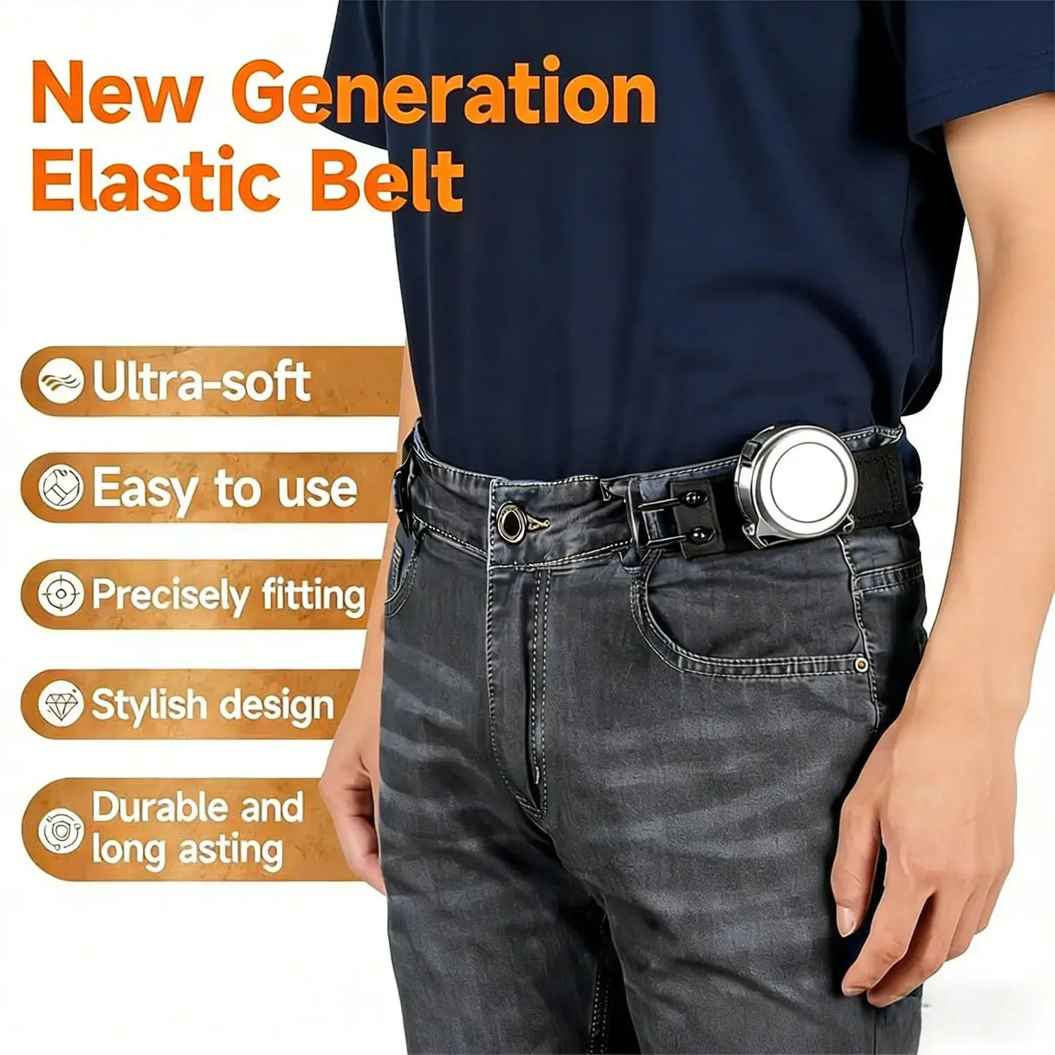 Adjustable Elastic Belt Buckle with Metal Hook No-Buckle Stretch Waist Extender for Men Women Portable Lazy Waistband Tool
