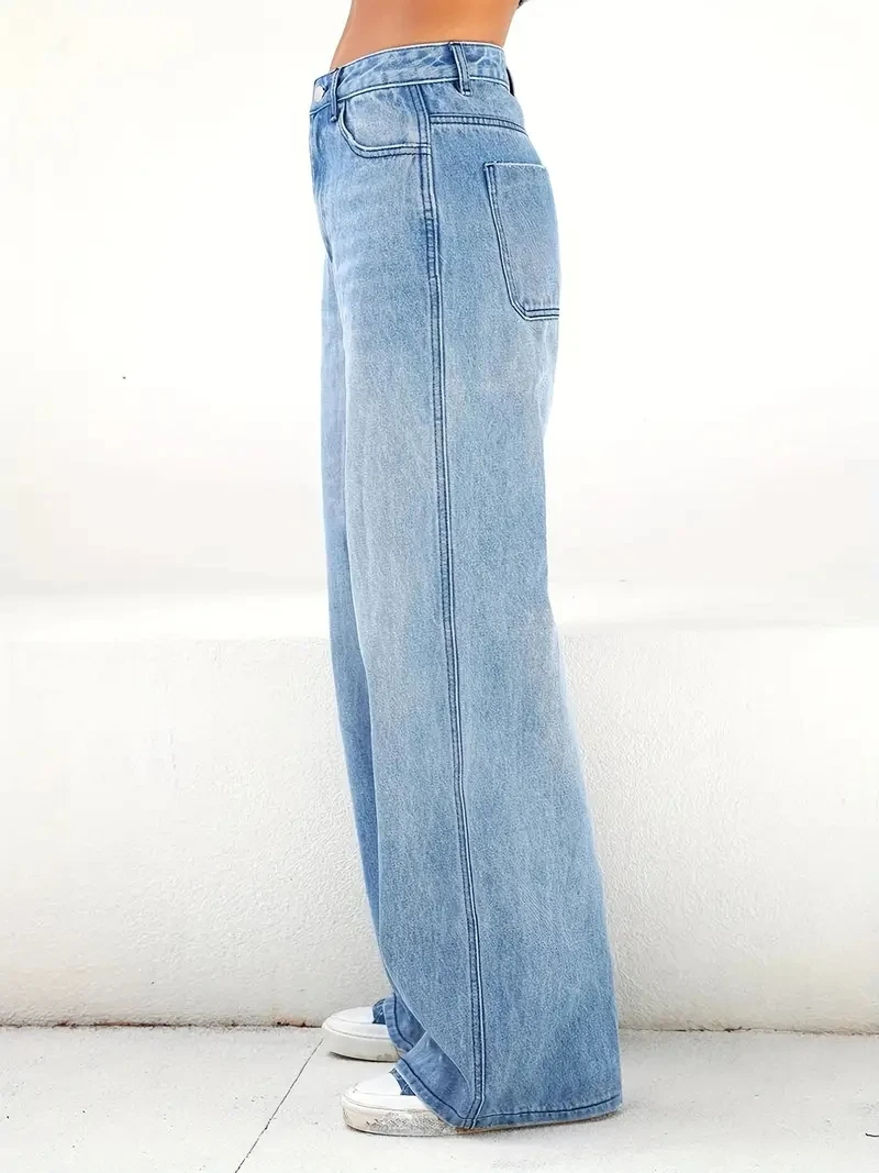 2024 nuovi jeans da donna gamba larga da donna a vita alta casual all-match comodi jeans blu chiaro